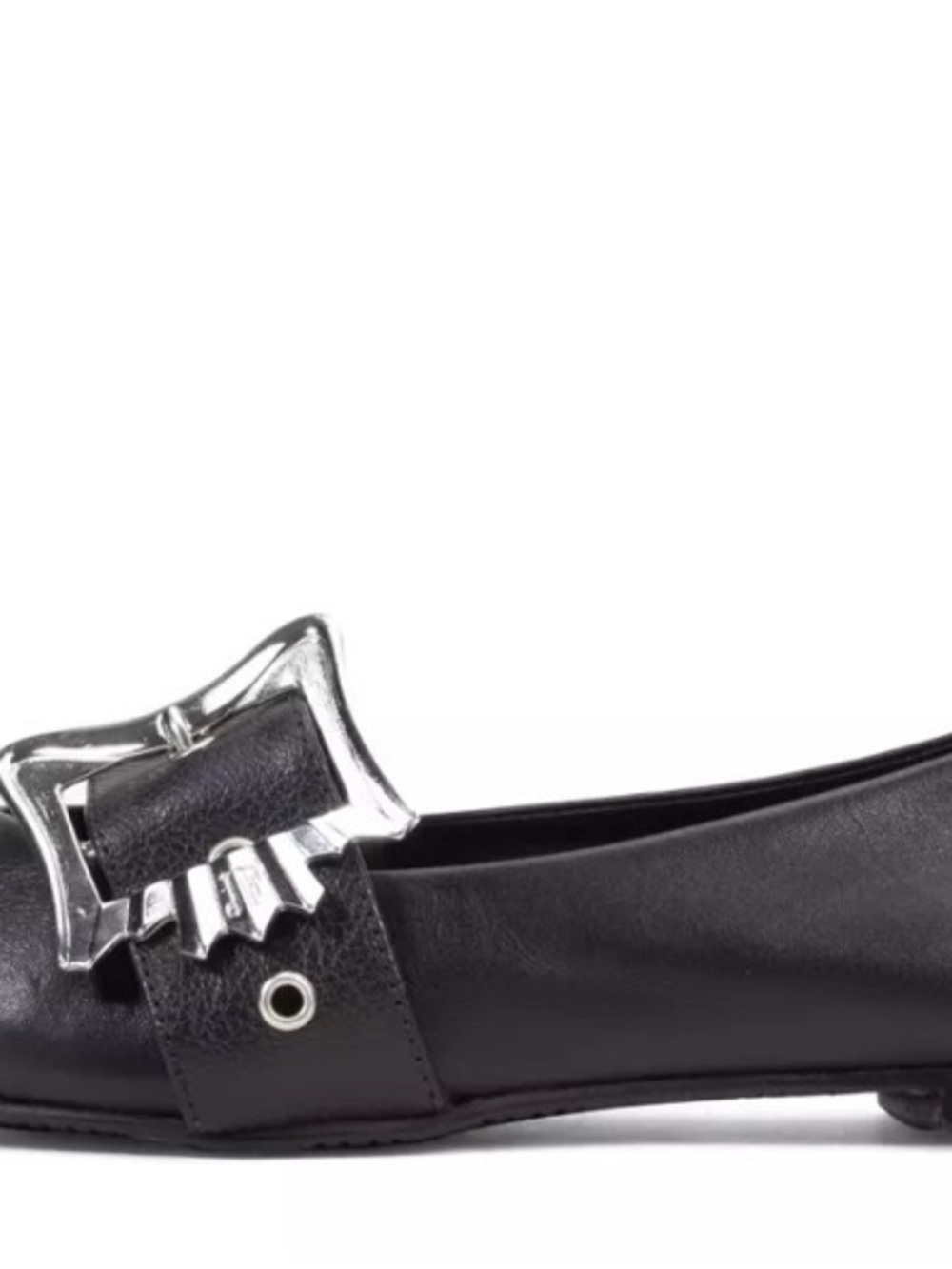John Fluevog Black Pointed Buckle-Trim Women’s Flats - Picture 2 of 5
